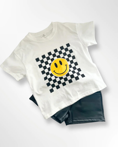Smiley Face Checkered T-Shirt