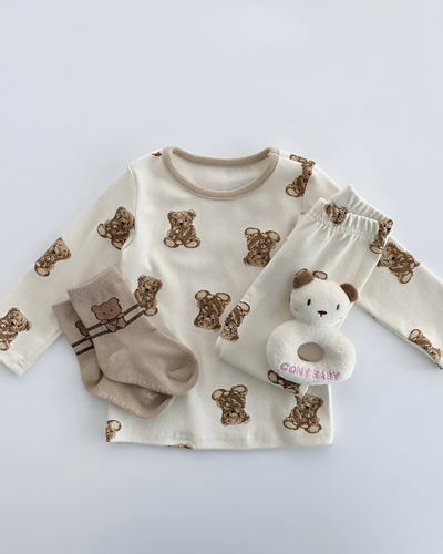 Bear Print Top and Bottom Set for Toddler