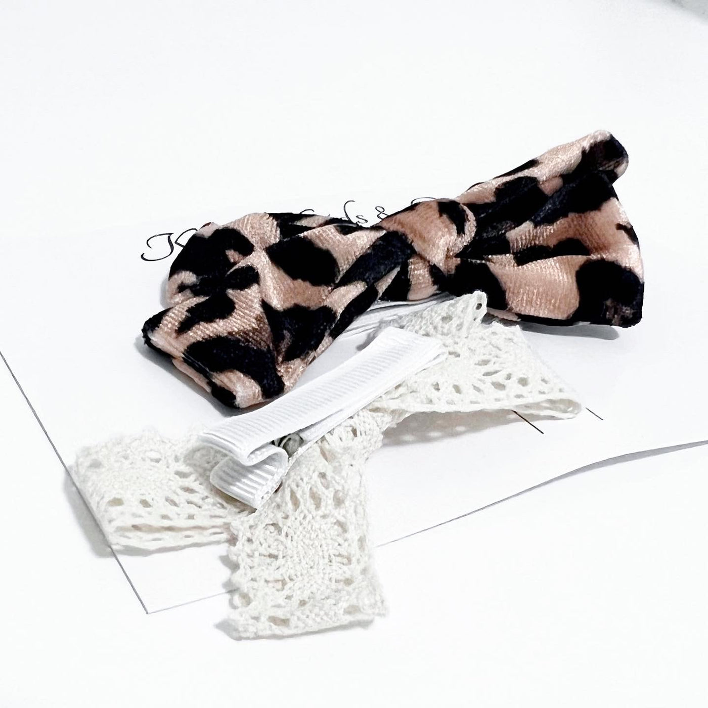 Lace + Leopard Bow Clip Set