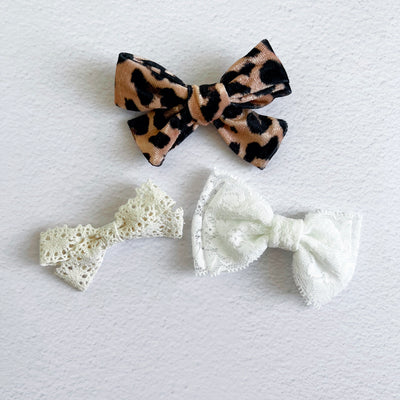 Lace + Leopard Bow Clip Set